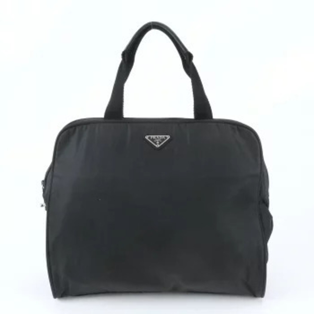 Prada Tessuto Triangle Leather Business Briefcase Tote Black